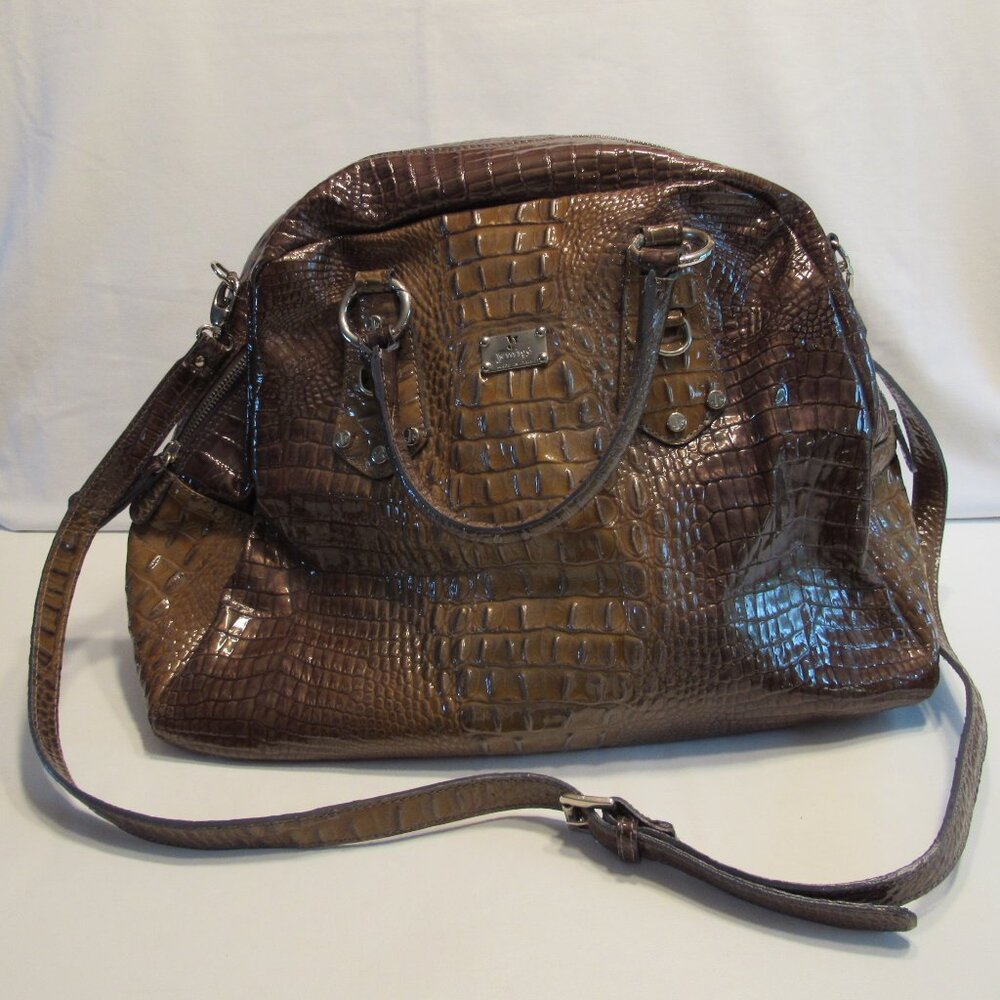 Jenrigo Large Embossed Green Leather Double Handle Satchel/Tote Handbag